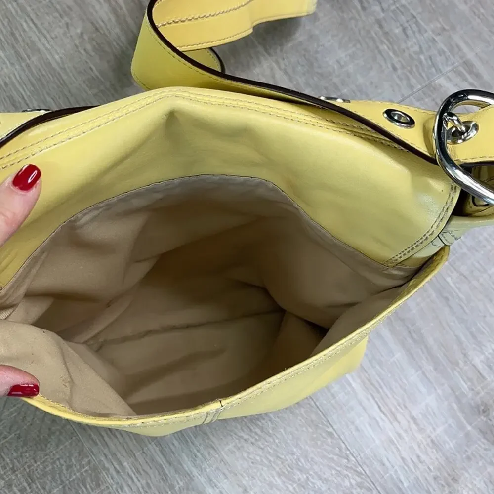 COACH Canary Yellow Crossbody Handbag Authentic Leather Flap Shoulder Bag F13355